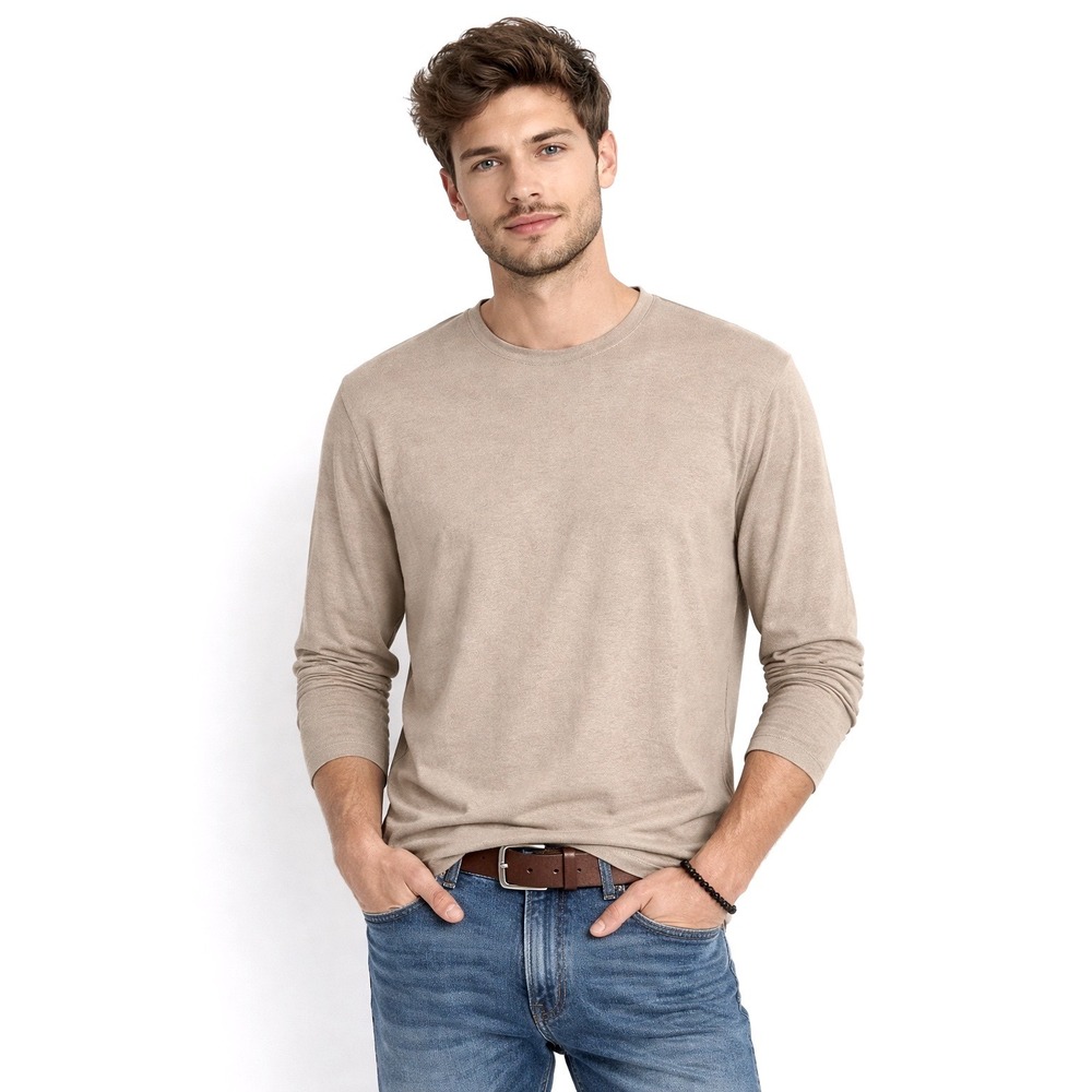 ZARA Mens Tan Long Sleeve Crew Neck Casual Basic Pullover Shirt XL 99-31